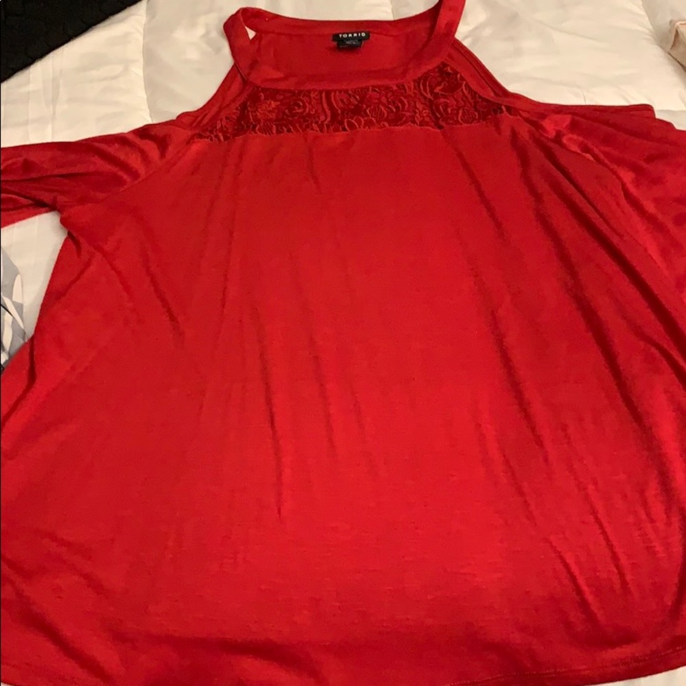 Red cold shoulder blouse